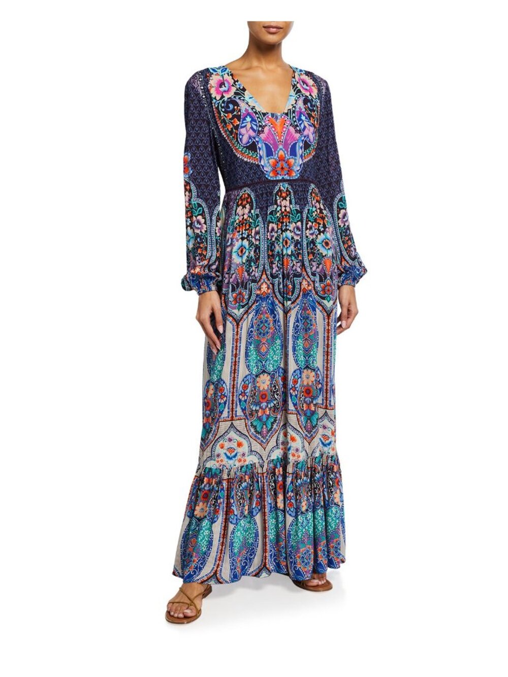 Johnny Was Saba Paisley Maxi Dress Floral Colorful V Neck Boho Style